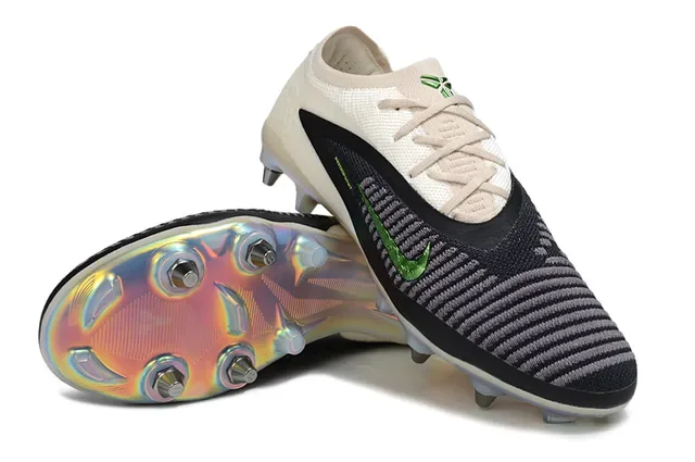 Nike Phantom GT Beige Black Knit Upper Holographic Sole Firm-Ground Soccer Shoes 4