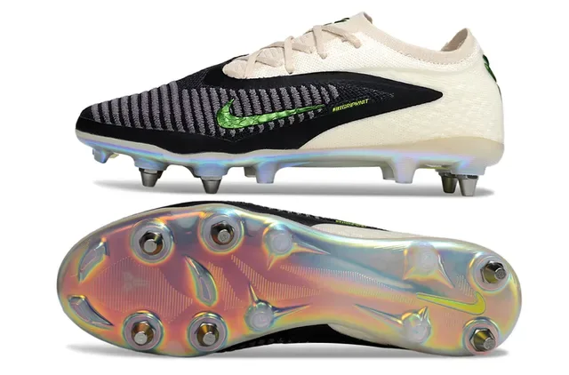Nike Phantom GT Beige Black Knit Upper Holographic Sole Firm-Ground Soccer Shoes 6