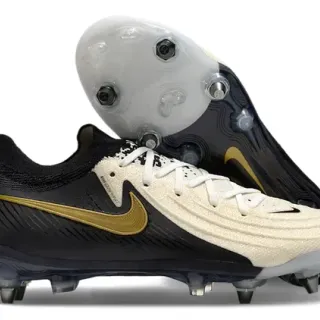 Nike Phantom GT أسود ذهبي أعلى نسيج غير متماثل لمسة Swoosh أرضية Firm-Ground أحذية كرة القدم