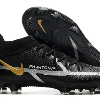 Nike Phantom GT Black Gold High-Cut Knit Upper Asymmetrical Lacing Firm-Ground Soccer Shoes
