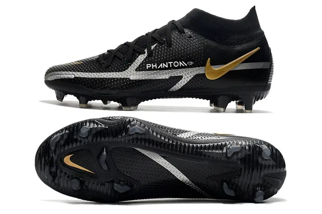 Nike Phantom GT Black Gold High-Cut Knit Upper Asymmetrical Lacing Firm-Ground Soccer Shoes 2
