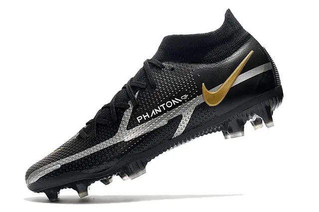 Nike Phantom GT Black Gold High-Cut Knit Upper Asymmetrical Lacing Firm-Ground Soccer Shoes 4