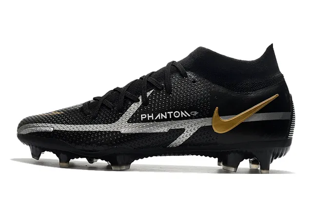 Nike Phantom GT Black Gold High-Cut Knit Upper Asymmetrical Lacing Firm-Ground Soccer Shoes 5
