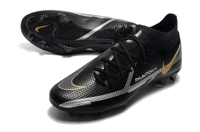 Nike Phantom GT Black Gold High-Cut Knit Upper Asymmetrical Lacing Firm-Ground Soccer Shoes 6