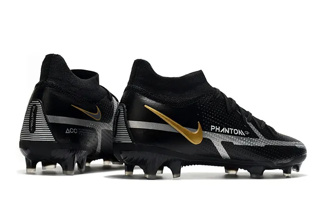 Nike Phantom GT Black Gold High-Cut Knit Upper Asymmetrical Lacing Firm-Ground Soccer Shoes 7