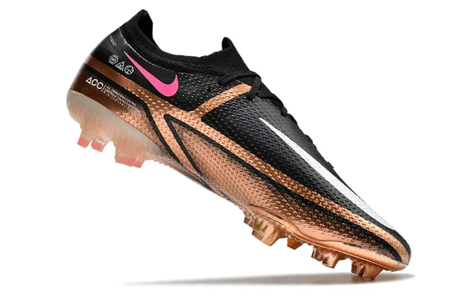 Nike Phantom GT Negro Dorado Bajo Corte Superior Sintético Recubrimiento Metálico Cobre Superficie Natural Zapatos de Fútbol 3