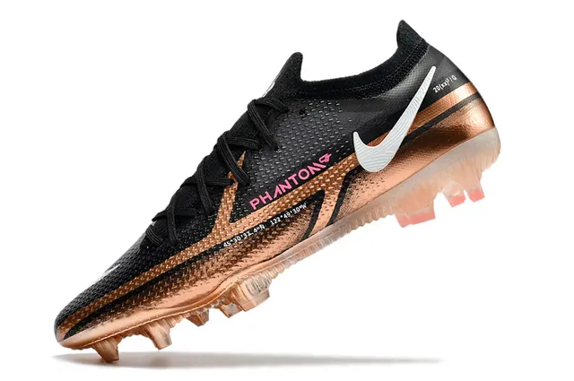 Nike Phantom GT Negro Dorado Bajo Corte Superior Sintético Recubrimiento Metálico Cobre Superficie Natural Zapatos de Fútbol 4