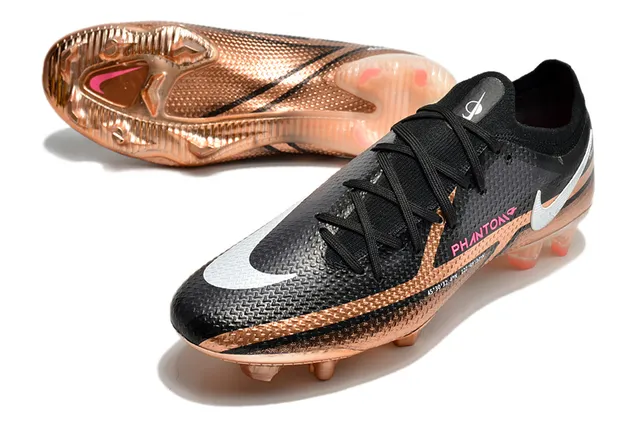 Nike Phantom GT Negro Dorado Bajo Corte Superior Sintético Recubrimiento Metálico Cobre Superficie Natural Zapatos de Fútbol 6