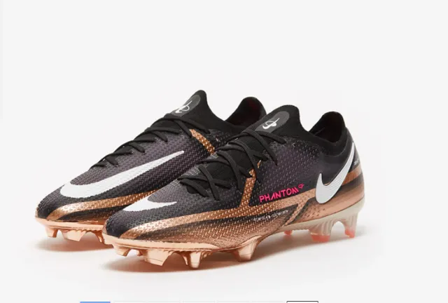 Nike Phantom GT Negro Dorado Bajo Corte Superior Sintético Recubrimiento Metálico Cobre Superficie Natural Zapatos de Fútbol 9