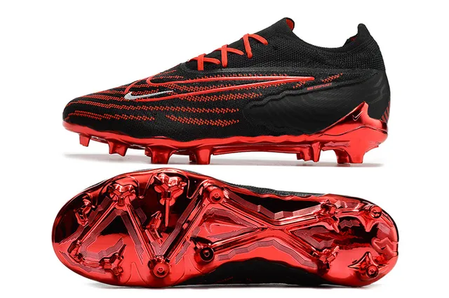 Nike Phantom GT Black Red Knit Upper Thread Detailing Firm-Ground Soccer Shoes 5