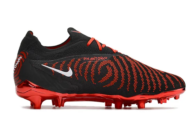 Nike Phantom GT Black Red Knit Upper Thread Detailing Firm-Ground Soccer Shoes 7
