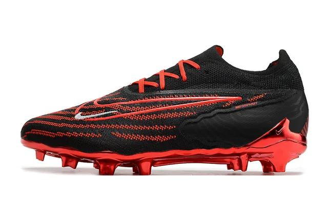 Nike Phantom GT Black Red Knit Upper Thread Detailing Firm-Ground Soccer Shoes 8