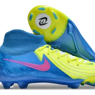 Nike Phantom GT Blue Yellow Low-Cut Sock-Fit Collar Asymmetric Lacing Firm-Ground Soccer Shoes