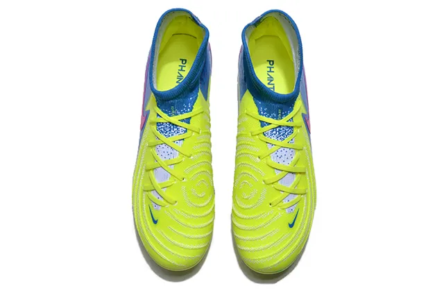 Nike Phantom GT Blue Yellow Low-Cut Sock-Fit Collar Asymmetric Lacing Firm-Ground Soccer Shoes 2