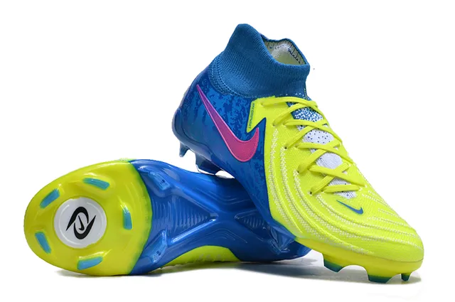 Nike Phantom GT Blue Yellow Low-Cut Sock-Fit Collar Asymmetric Lacing Firm-Ground Soccer Shoes 3