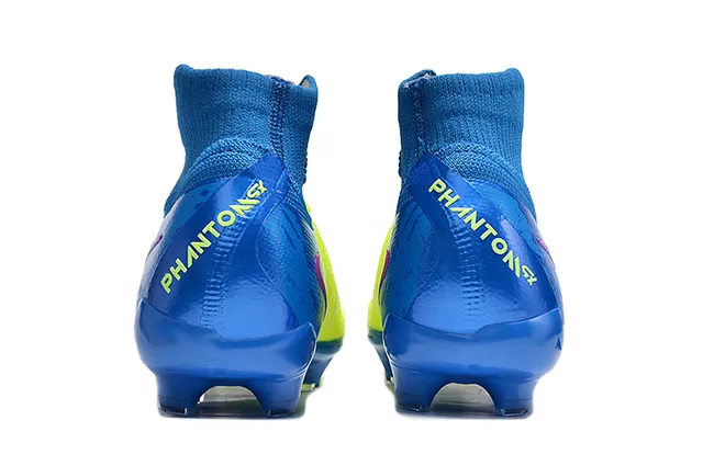 Nike Phantom GT Blue Yellow Low-Cut Sock-Fit Collar Asymmetric Lacing Firm-Ground Soccer Shoes 4