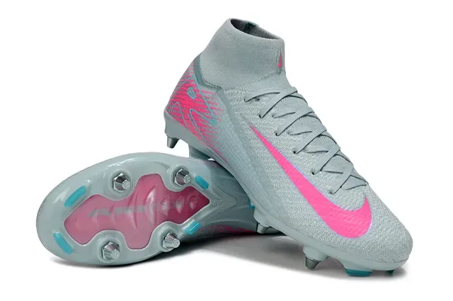 Chaussures de football Nike Phantom GT Gray Pink High-Cut Sock-Fit Collar Firm-Ground 4