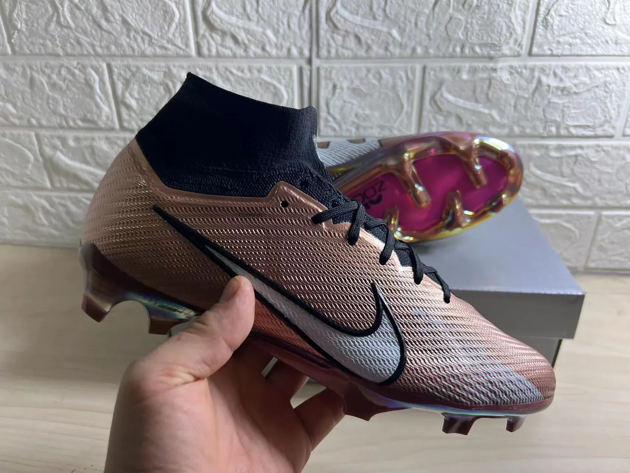 Nike Phantom GT Pink Black High-Cut Sock-Fit Collar Firm-Ground Soccer Shoes 8