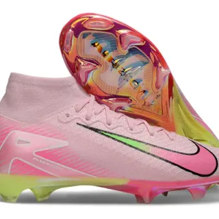 Nike Phantom GT Pink Green High-Cut Knit Upper Iridescent Sole Plate Firm-Ground Soccer Shoes