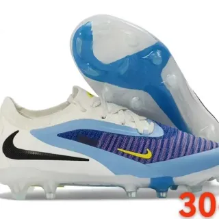 Nike Phantom GT White Blue Knit Upper Asymmetrical Overlay Firm-Ground Soccer Shoes