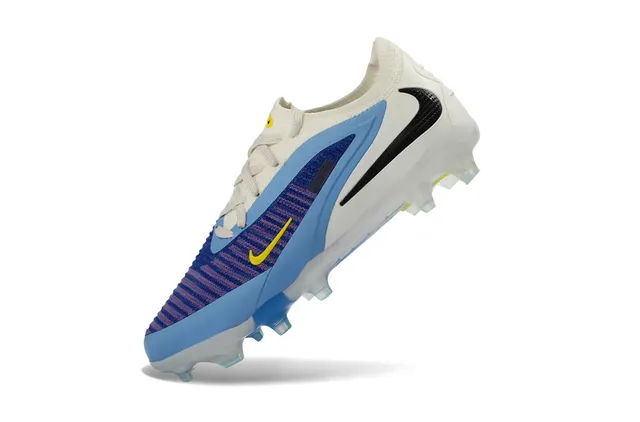 Nike Phantom GT White Blue Knit Upper Asymmetrical Overlay Firm-Ground Soccer Shoes 3