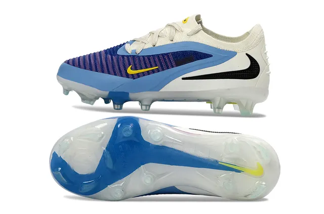 Nike Phantom GT White Blue Knit Upper Asymmetrical Overlay Firm-Ground Soccer Shoes 4