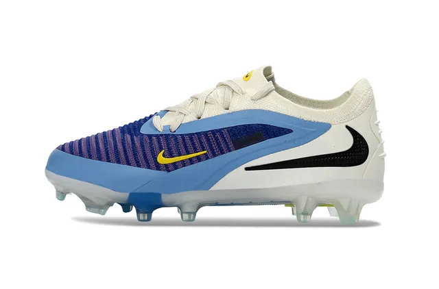 Nike Phantom GT White Blue Knit Upper Asymmetrical Overlay Firm-Ground Soccer Shoes 5