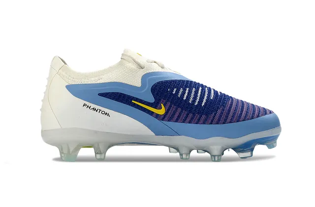 Nike Phantom GT White Blue Knit Upper Asymmetrical Overlay Firm-Ground Soccer Shoes 6
