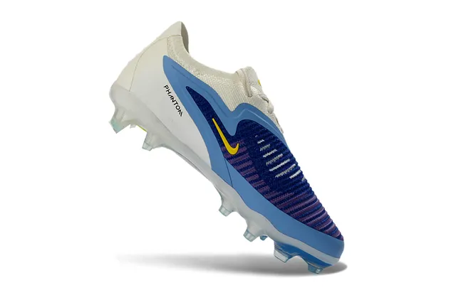 Nike Phantom GT White Blue Knit Upper Asymmetrical Overlay Firm-Ground Soccer Shoes 8