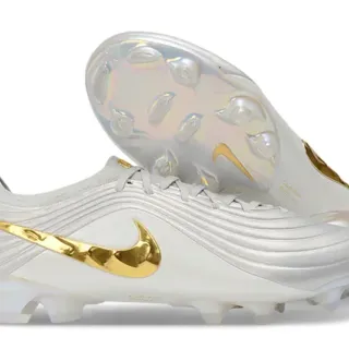 Nike Phantom GT White Gold Ribbed Synthetic Upper Iridescent Finish Firm-Ground Soccer Shoes