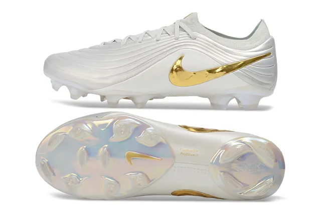Nike Phantom GT White Gold Ribbed Synthetic Upper Iridescent Finish Firm-Ground Soccer Shoes 6