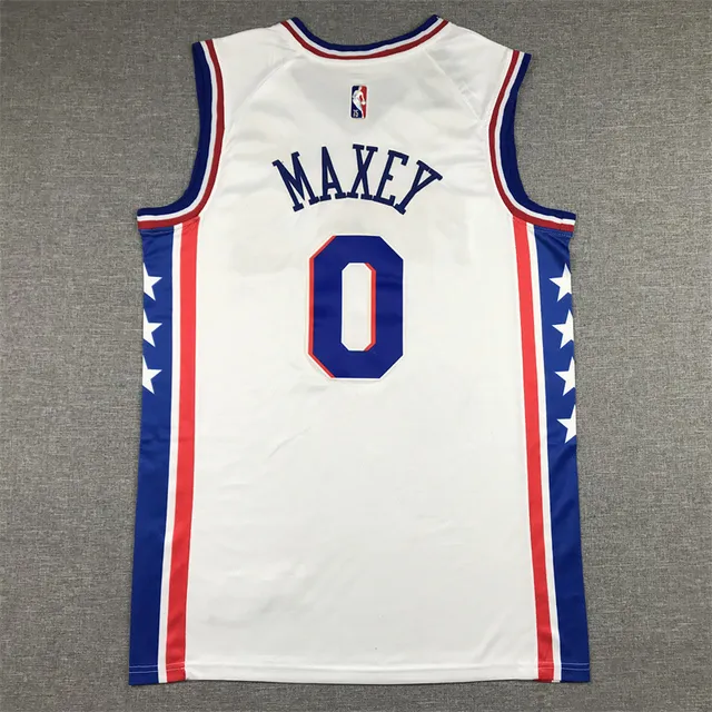Nike Philadelphia 76ers City Edition أبيض أزرق أحمر بدون أكمام 2