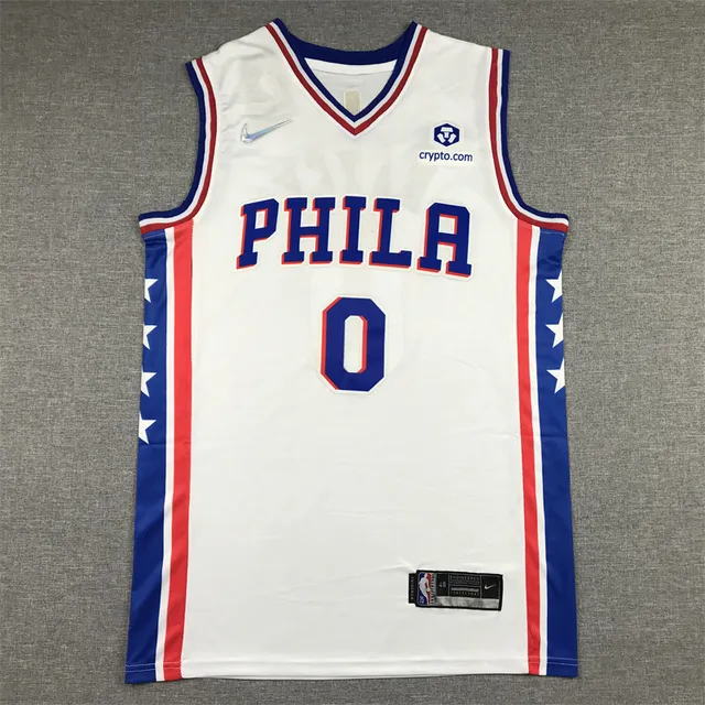 Nike Philadelphia 76ers City Edition أبيض أزرق أحمر بدون أكمام 3
