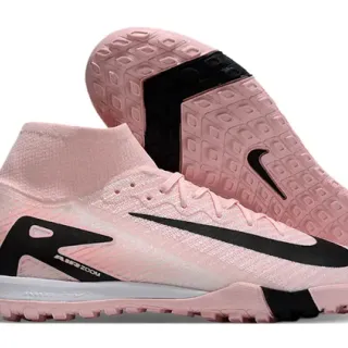 Nike Pink Black High-Top Sock-Fit Collar Textured Knit Upper Turf Soccer Shoes