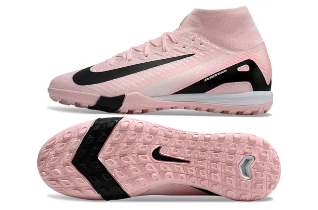 Nike Chaussures de football turf à col de chaussette ajustable en tricot texturé haut en rose et noir 5