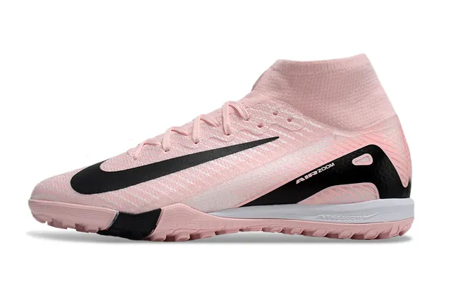 Nike Chaussures de football turf à col de chaussette ajustable en tricot texturé haut en rose et noir 8