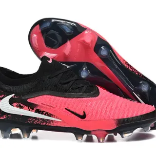 Nike Pink Black Knit Upper Asymmetrical Lacing Firm-Ground Soccer Shoes