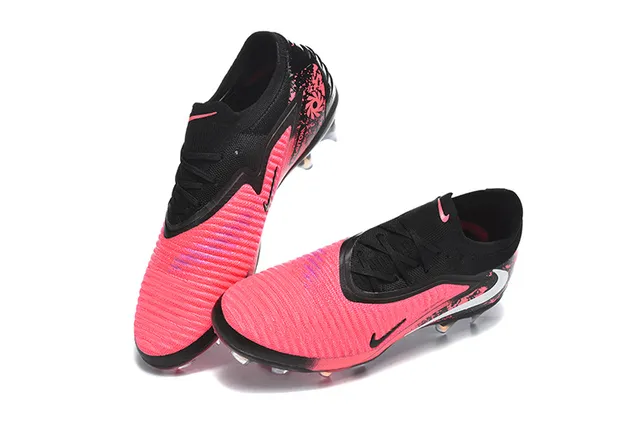 Nike Pink Black Knit Upper Asymmetrical Lacing Firm-Ground Soccer Shoes 2