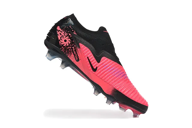 Nike Pink Black Knit Upper Asymmetrical Lacing Firm-Ground Soccer Shoes 3