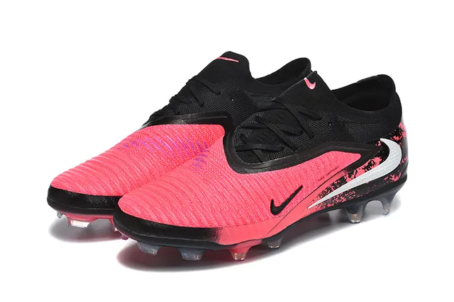 Nike Pink Black Knit Upper Asymmetrical Lacing Firm-Ground Soccer Shoes 8
