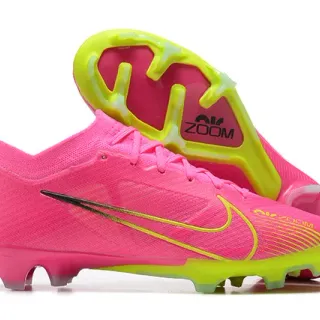 Nike Pink Yellow Low-Cut Knit Upper Asymmetric Lacing Firm-Ground Soccer Shoes