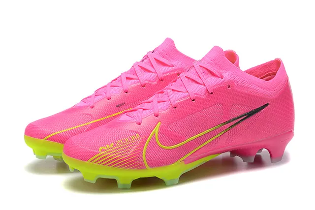 Nike Pink Yellow Low-Cut Knit Upper Asymmetric Lacing Firm-Ground Soccer Shoes 8