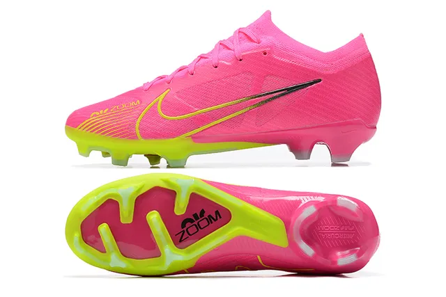 Nike Pink Yellow Low-Cut Knit Upper Asymmetric Lacing Firm-Ground Soccer Shoes 9