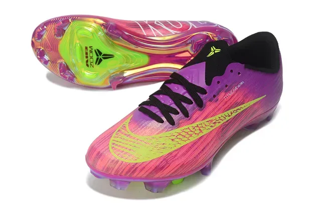 Nike حذاء كرة القدم بشريط أعلى تدرج إيريديسينت بنفسجي أخضر مع لمسات ليمون نيون لسطح صلب 4