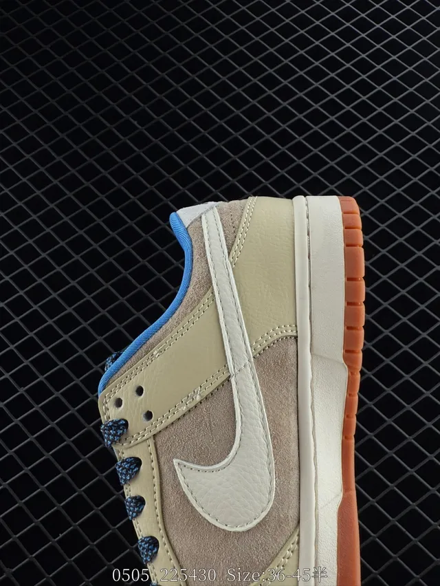 Nike SB Dunk Low Beige Bleu Cuir-Suede Mix Chaussures de Skateboard 4