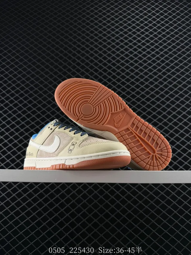 Nike SB Dunk Low Beige Bleu Cuir-Suede Mix Chaussures de Skateboard 6