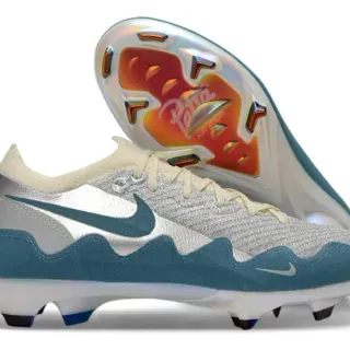 نيك أحذية كرة قدم Silver Blue Knit Upper Wavy Synthetic Overlays Firm-Ground
