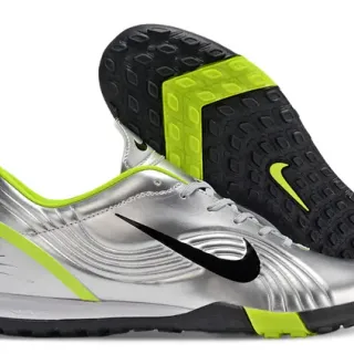 Nike Silver Green Metallic Synthetic Upper Neon Lime Accent Stripes Turf Soccer Shoes