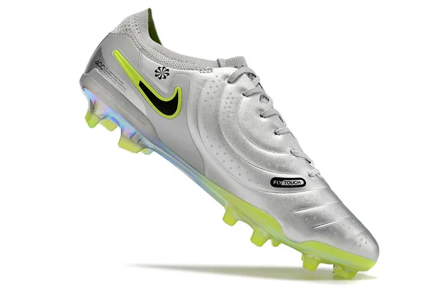 Nike Tiempo Parte superior plateada verde metálica con acentos neón lima Zapatos de fútbol para terreno firme 2