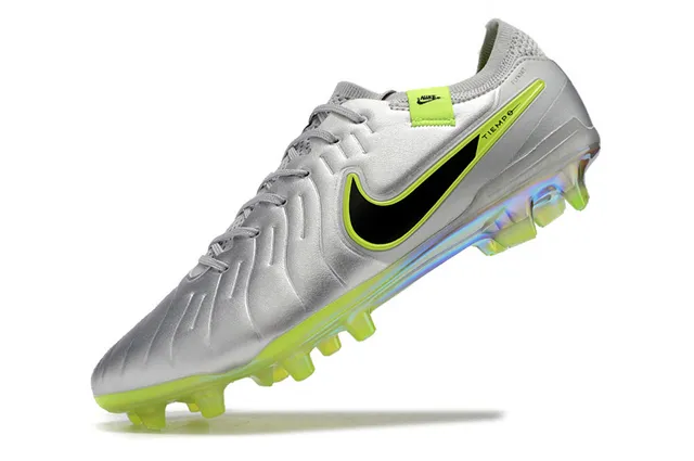 Nike Tiempo Parte superior plateada verde metálica con acentos neón lima Zapatos de fútbol para terreno firme 3